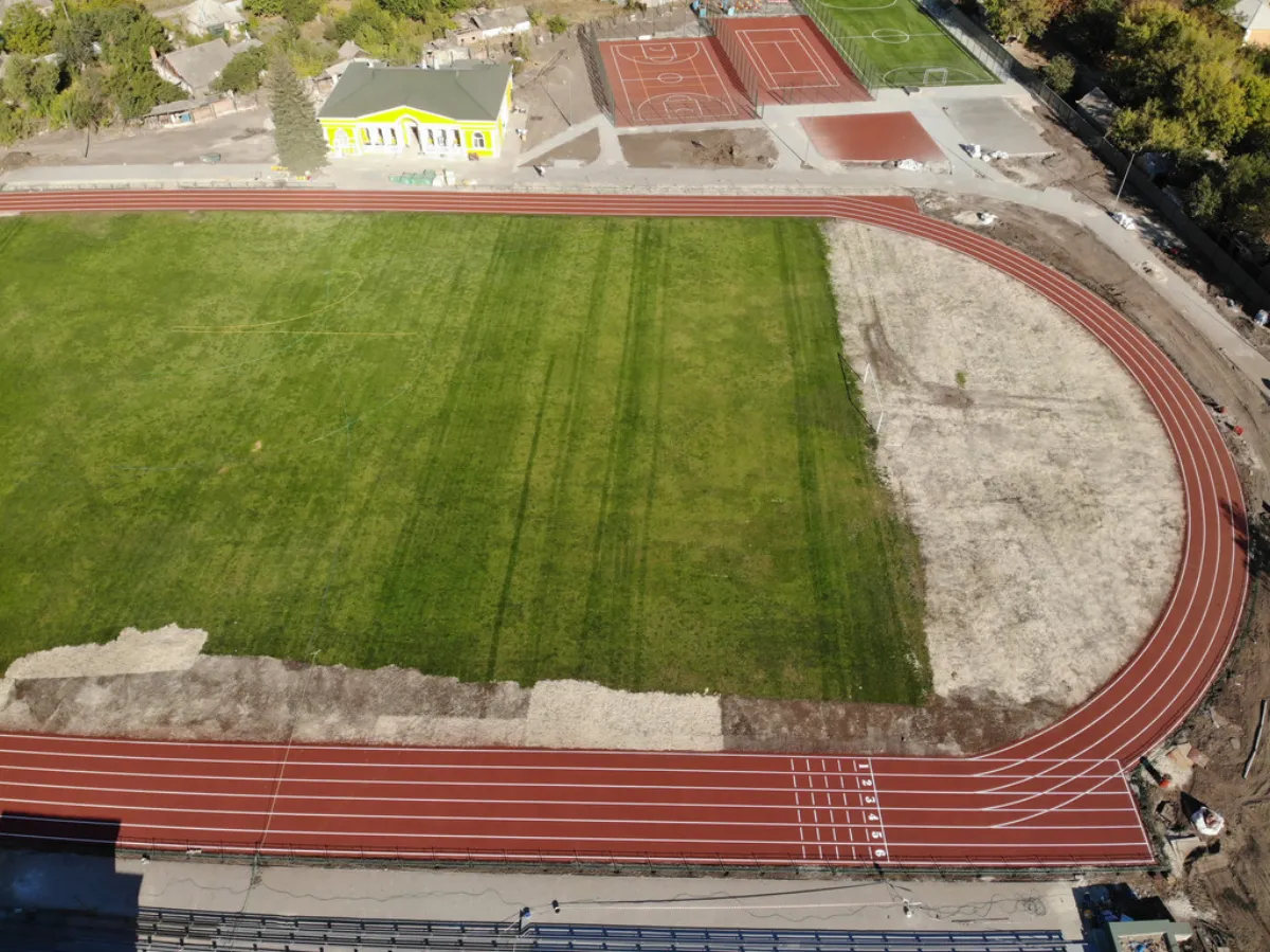 Running track surface at a stadium