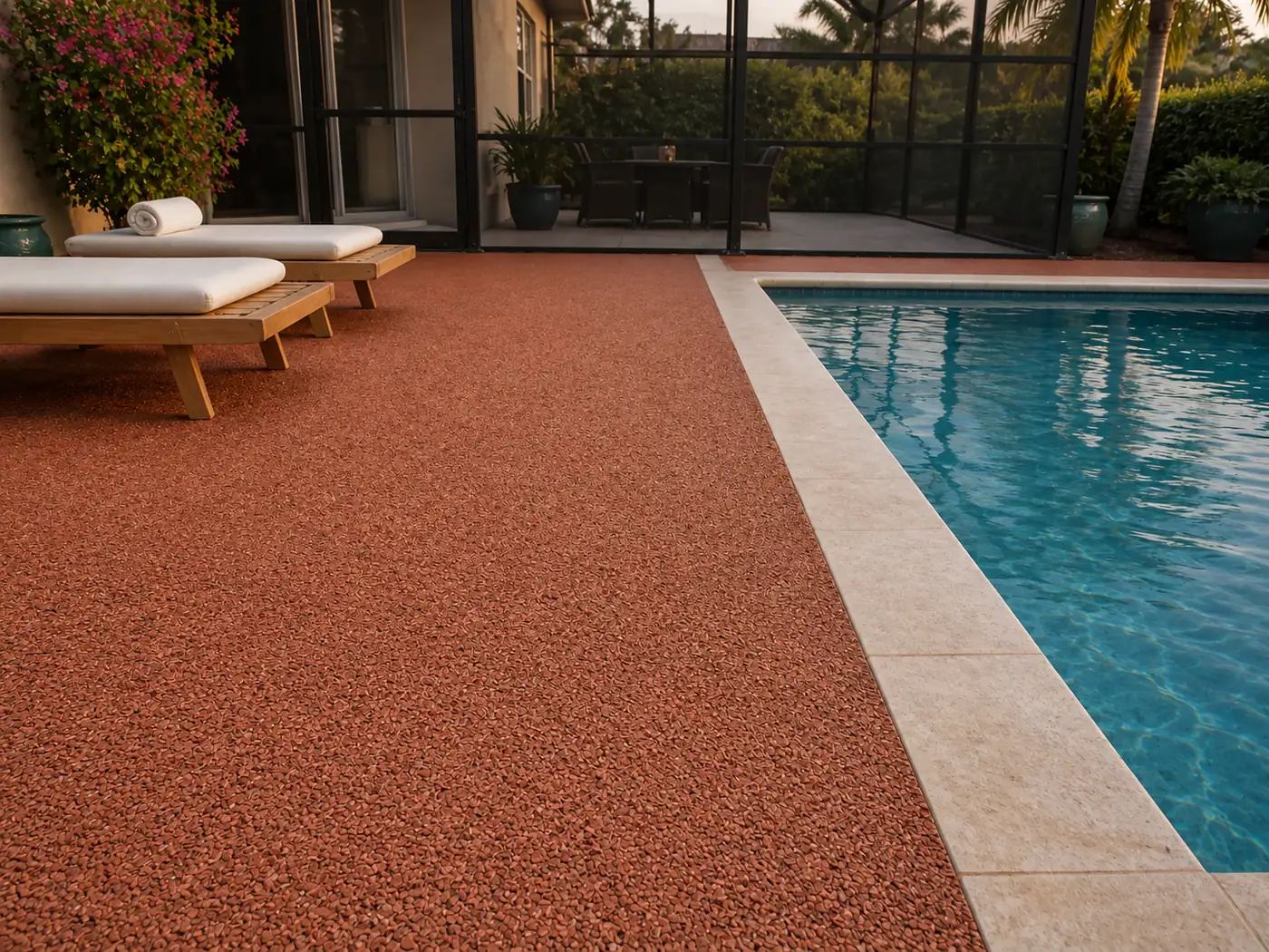 Completed poured rubber pool deck