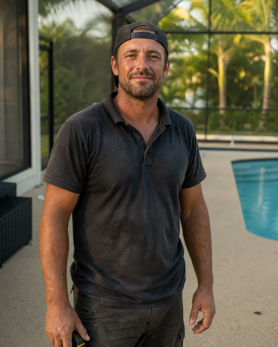 B-Cool installer on a finished rubber pool deck