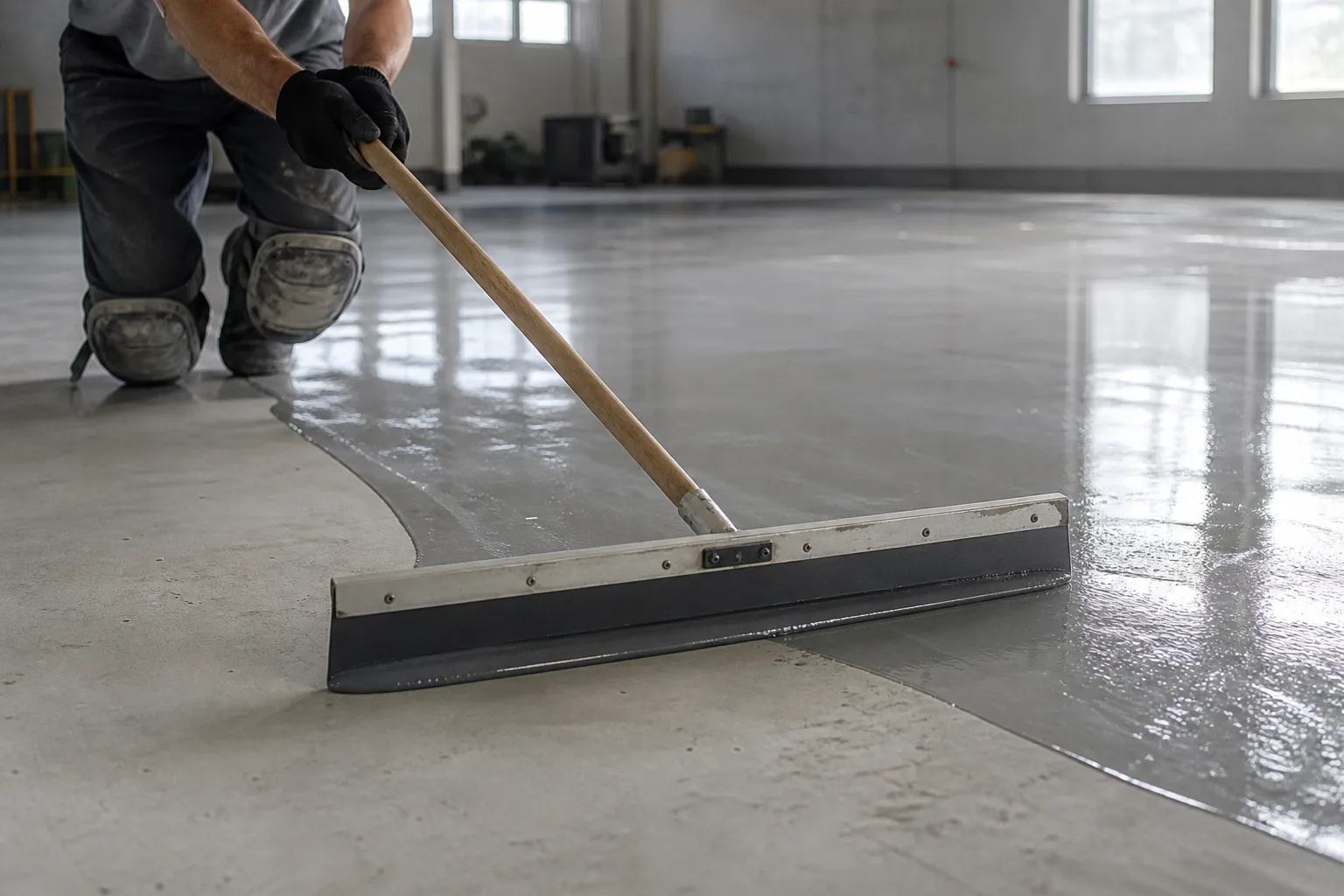 Finished painted concrete floor in an even color