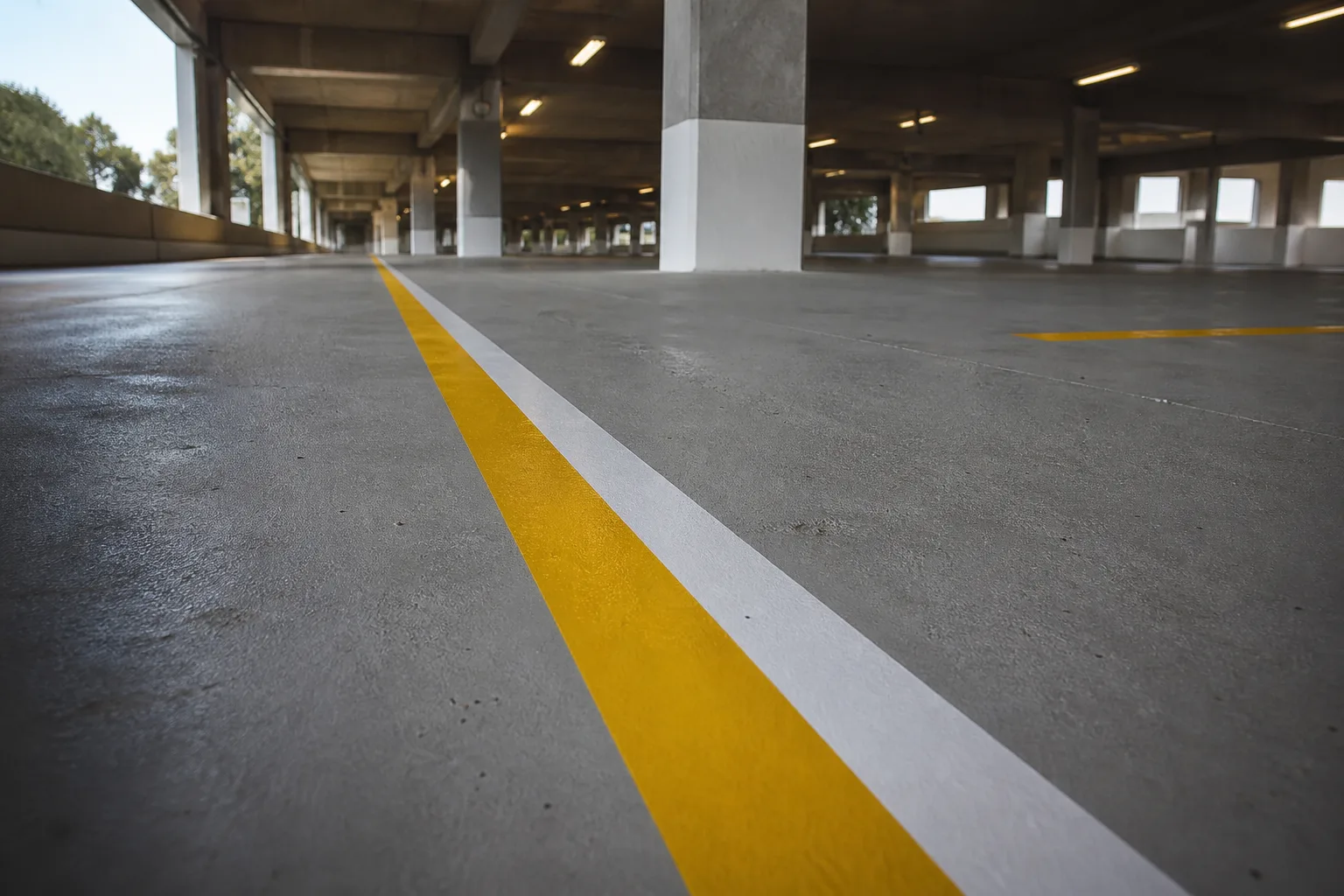 Painted line markings set into a finished B-Cool surface